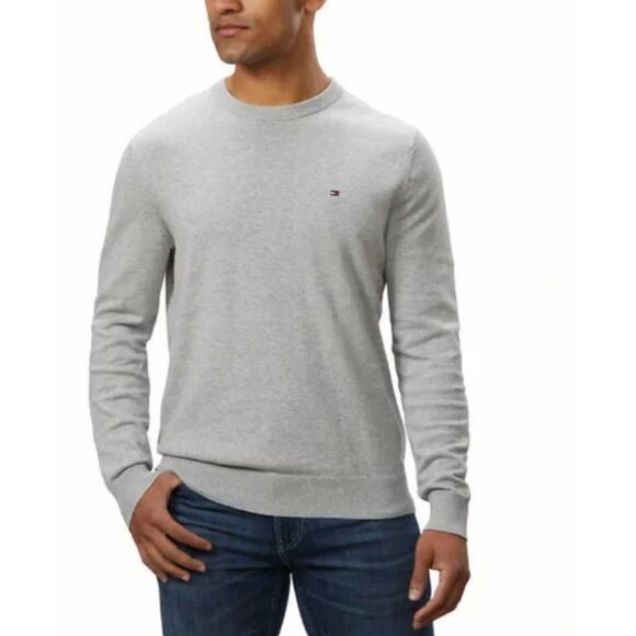 TOMMY HILFIGER Mens Sz XL Light Gray Casual or Dress Cotton Lightweight Sweater - Picture 1 of 5